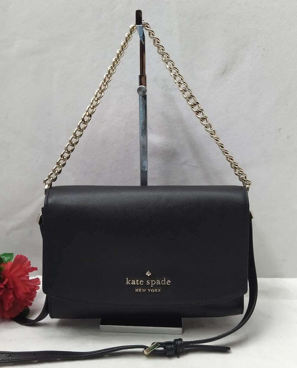 Kate Spade New York Black Leather Chain Strap Flap Closure Crossbody Bag